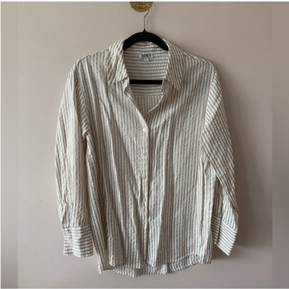 Blenca Brown Striped Button Down Top Size Large - image 1